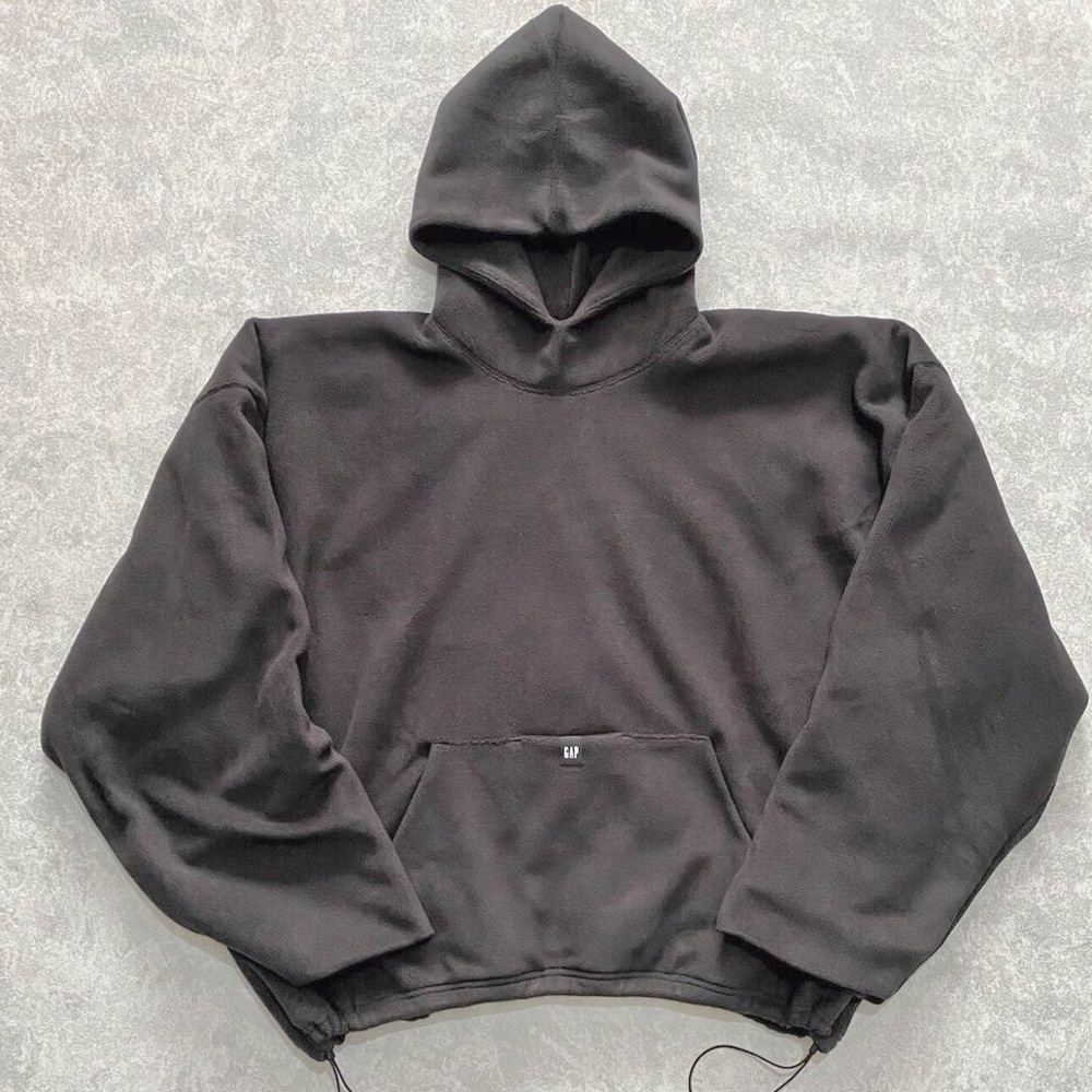 Rare New Yeezy Gap Balenciaga Padded Polar Fleece Logo Hoodie - Dark Grey - XS
